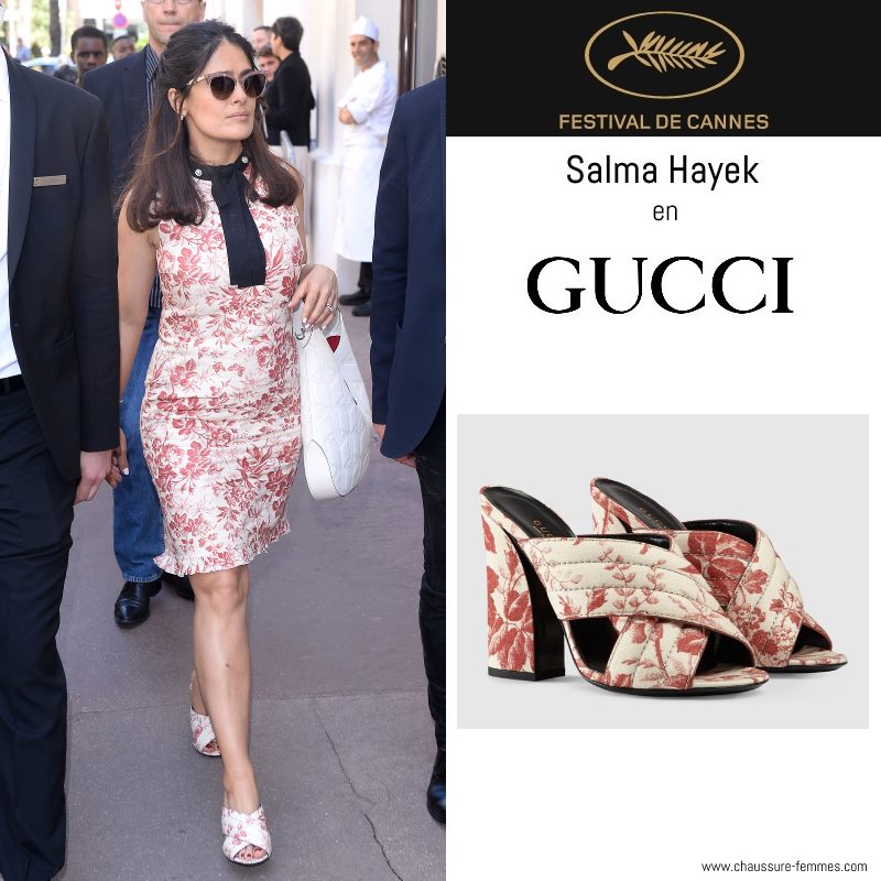 15 mai - Salma Hayek en sandales "Herbarium" de Gucci
