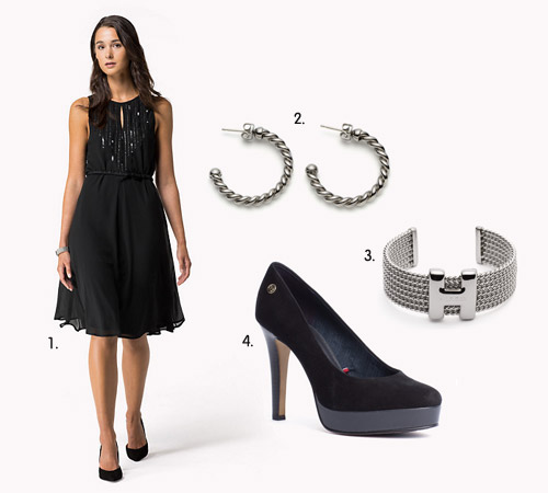 Look-fête-robe-mousseline-soie-escarpins-noirs-Tommy-Hilfiger